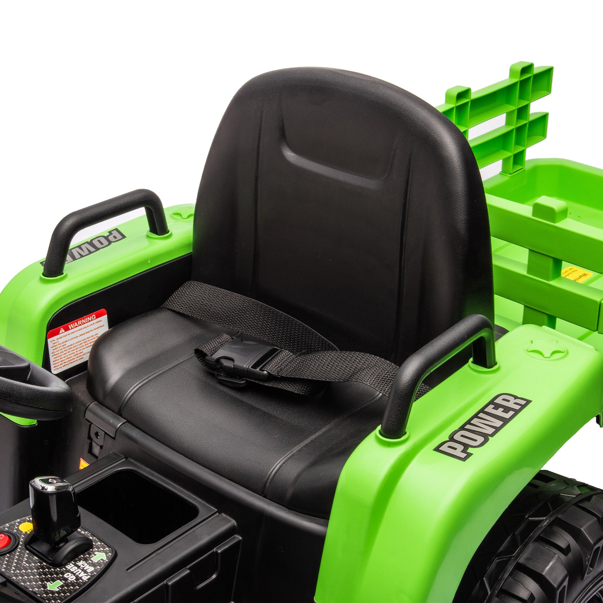 Ride On Tractor With Trailer,24V Battery Powered Electric Tractor Toy, 200W*2Motor 1.86 4.97Mph Remote Control,Electric Car For Kids,Three Speed Adjustable,Usb,Mp3 ,Bluetooth,Led Light, Safety Belt Green Plastic