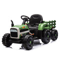 Ride On Tractor2.0 With Trailer,24V Battery Powered Electric Tractor Toy, 200W*2Motor 1.86 4.97Mph Remote Control,Electric Car For Kids,Three Speed Adjustable,Usb,Mp3 ,Bluetooth,Led Light, Safety Belt Emerald Plastic