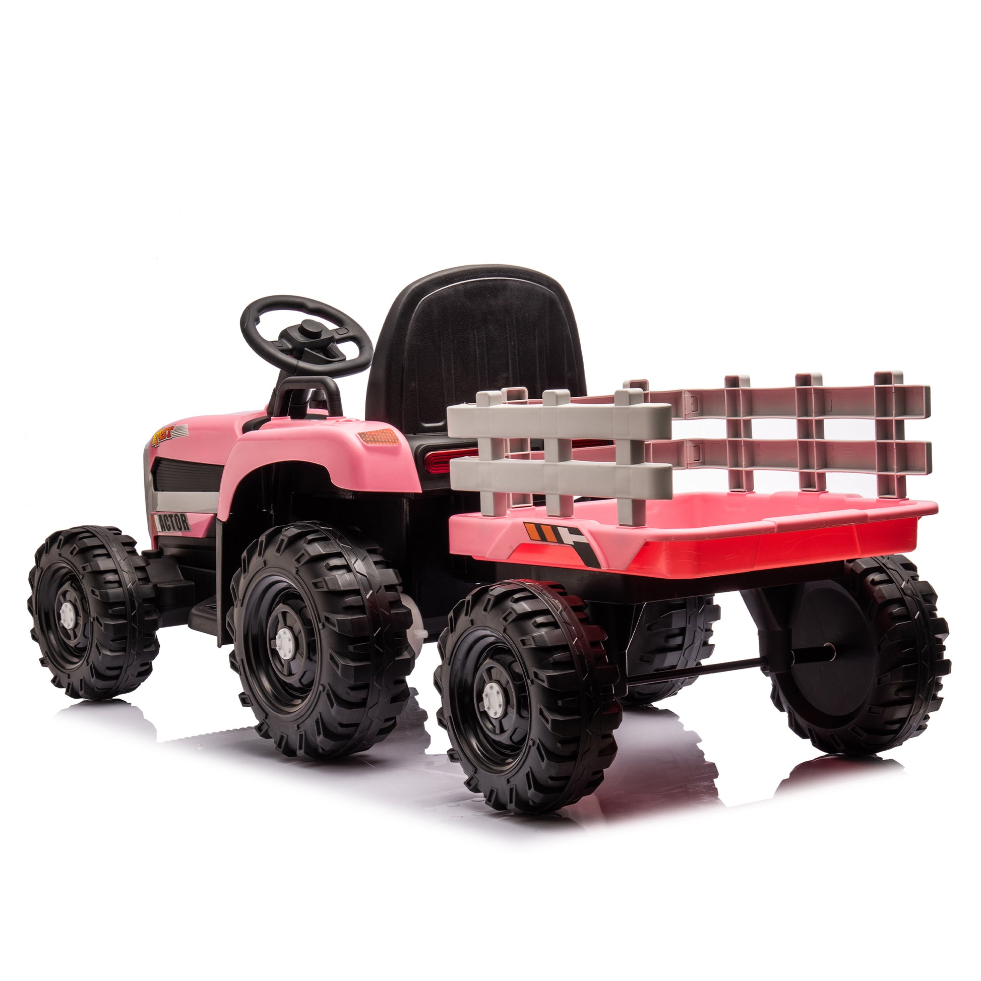 Ride On Tractor With Trailer,12V Battery Powered Electric Tractor Toy W Remote Control,Electric Car For Kids,Three Speed Adjustable,Power Display, Usb,Mp3 ,Bluetooth,Led Light,Two Point Safety Belt Pink Plastic