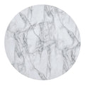 5 Piece Farmhouse Style Dining Table Set, Marble Sticker And Cross Bracket Pedestal Dining Table, And 4 Upholstered Chairs White Gray Upholstered Chair Wood White Gray Seats 4 Wood Dining Room Antique,Classic,Farmhouse Pedestal Round Dining Table With