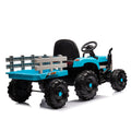 Ride On Tractor2.0 With Trailer,24V Battery Powered Electric Tractor Toy, 200W*2Motor 1.86 4.97Mph Remote Control,Electric Car For Kids,Three Speed Adjustable,Usb,Mp3 ,Bluetooth,Led Light, Safety Belt Blue Plastic