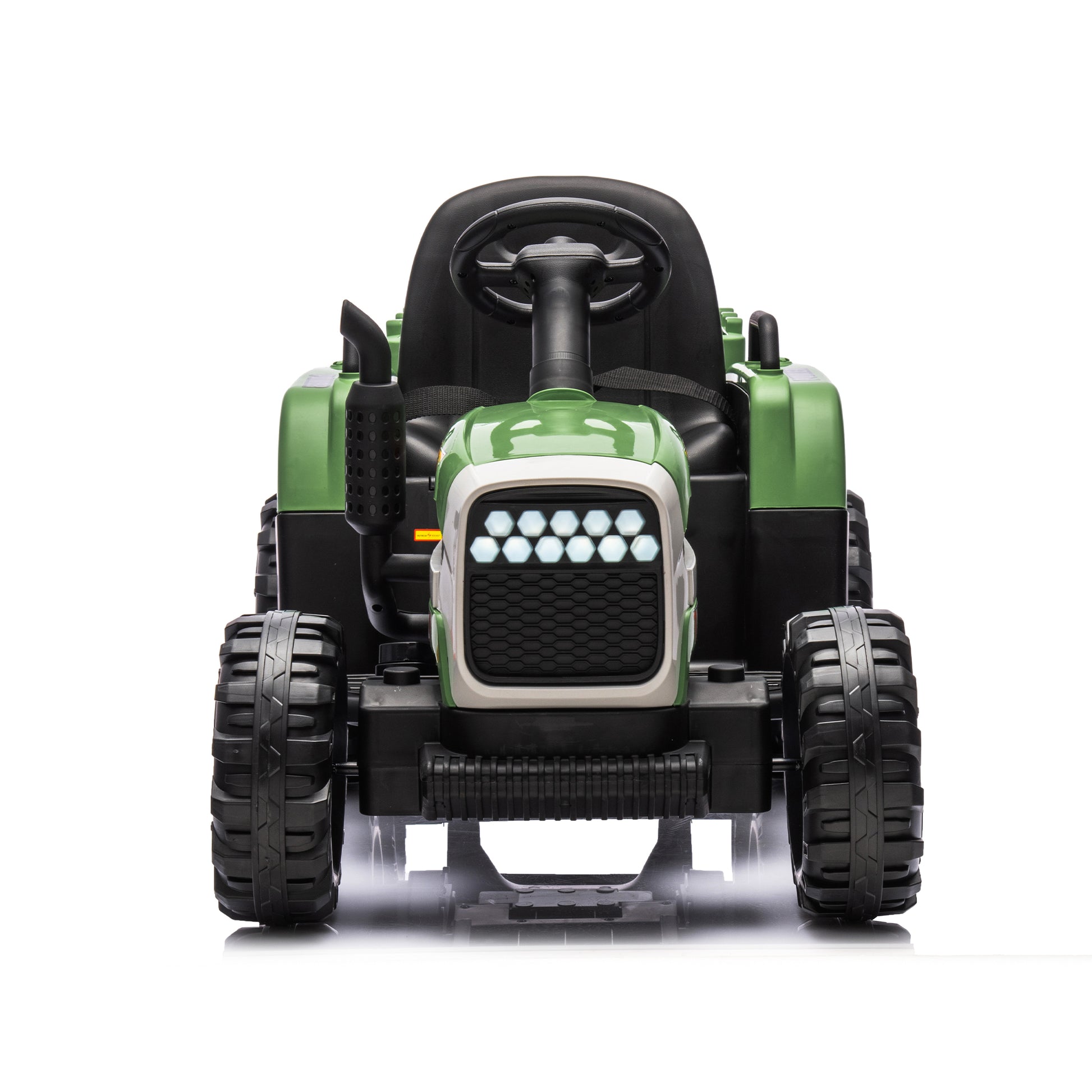 Ride On Tractor2.0 With Trailer,24V Battery Powered Electric Tractor Toy, 200W*2Motor 1.86 4.97Mph Remote Control,Electric Car For Kids,Three Speed Adjustable,Usb,Mp3 ,Bluetooth,Led Light, Safety Belt Emerald Plastic