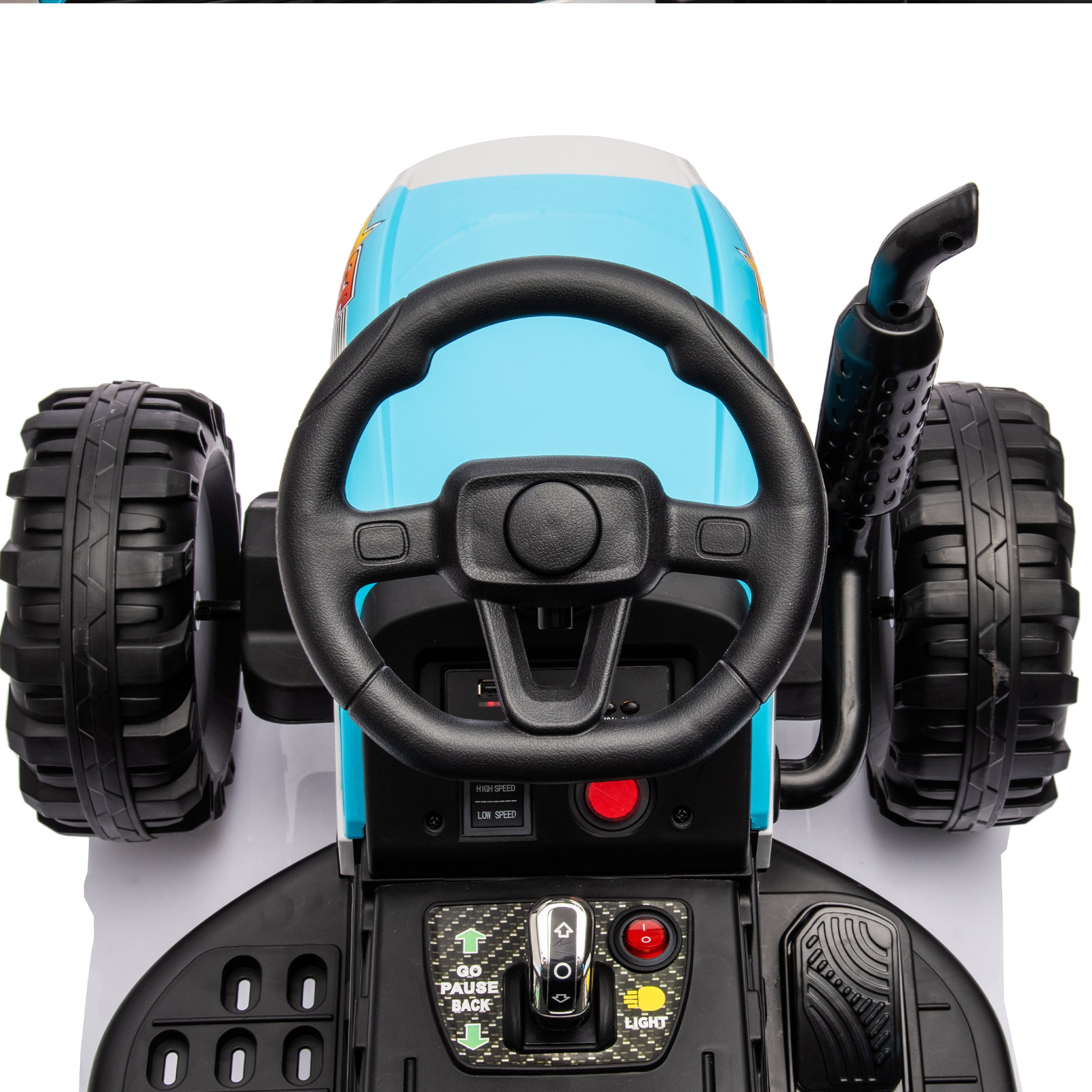 Ride On Tractor2.0 With Trailer,24V Battery Powered Electric Tractor Toy, 200W*2Motor 1.86 4.97Mph Remote Control,Electric Car For Kids,Three Speed Adjustable,Usb,Mp3 ,Bluetooth,Led Light, Safety Belt Blue Plastic