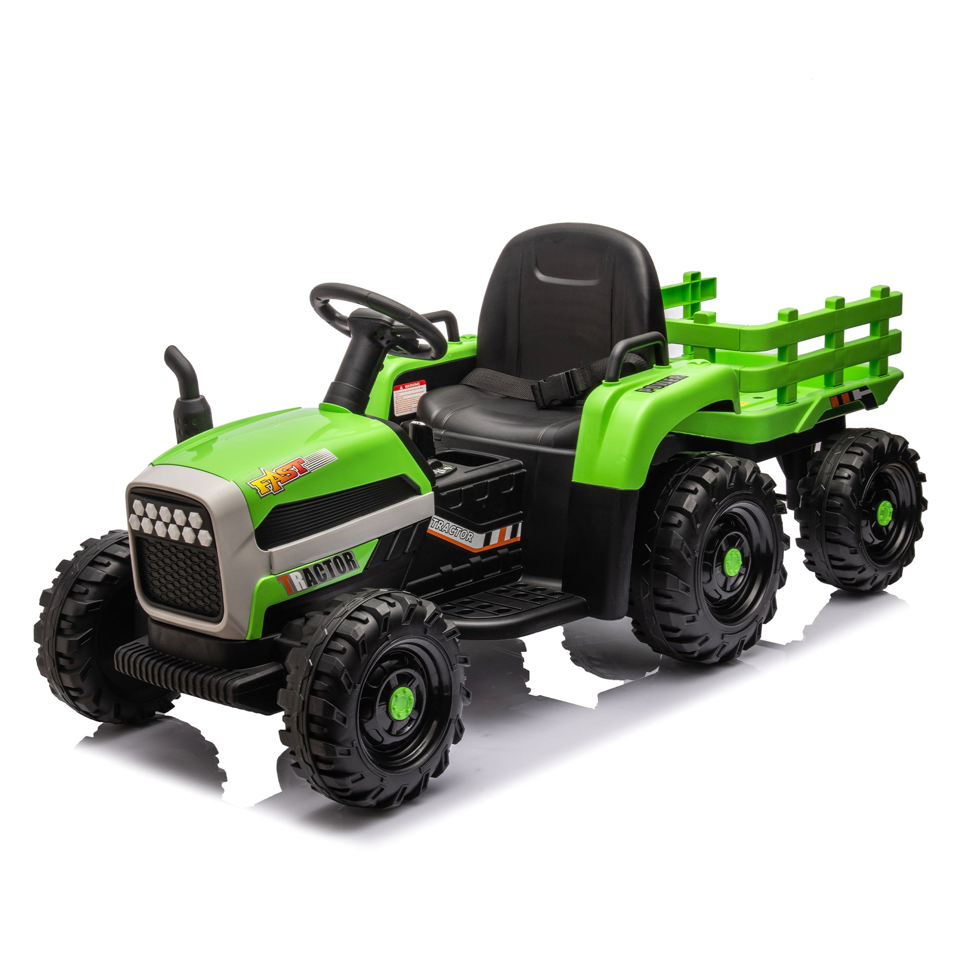 Ride On Tractor With Trailer,12V Battery Powered Electric Tractor Toy W Remote Control,Electric Car For Kids,Three Speed Adjustable,Power Display, Usb,Mp3 ,Bluetooth,Led Light,Two Point Safety Belt Green Plastic