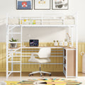 Full Size Metal Loft Bed With 3 Layers Of Shelves And L Shaped Desk, White White Metal