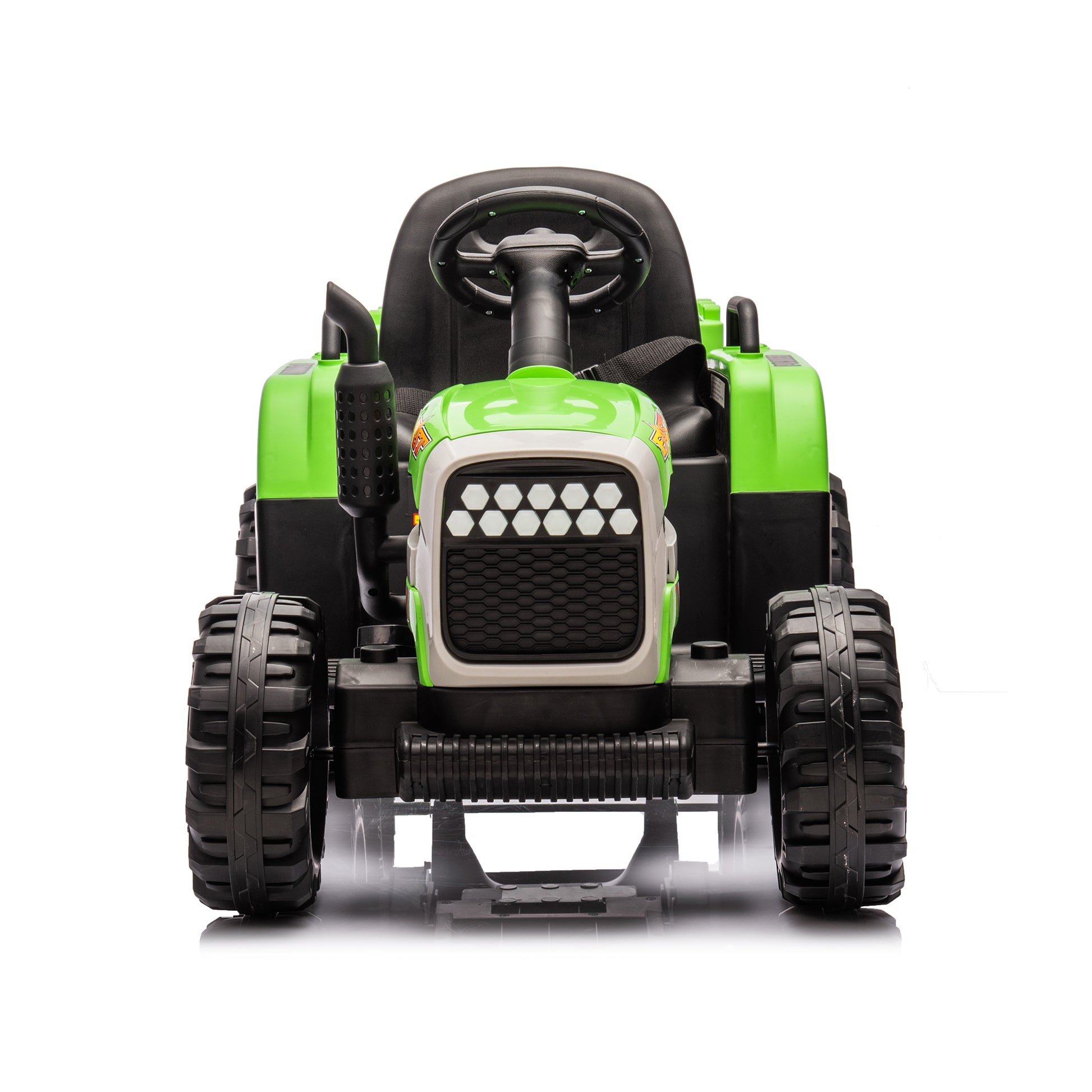 Ride On Tractor With Trailer,12V Battery Powered Electric Tractor Toy W Remote Control,Electric Car For Kids,Three Speed Adjustable,Power Display, Usb,Mp3 ,Bluetooth,Led Light,Two Point Safety Belt Green Plastic