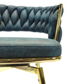 Bar Chair Suede Woven Bar Stool Set Of 4,Golden Legs Barstools No Adjustable Kitchen Island Chairs,360 Swivel Bar Stools Upholstered Bar Chair Counter Stool Arm Chairs With Back Footrest, Blue Metal Blue Kitchen Dining Chairs Foam Technical Leather