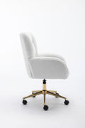 005 Teddy Fabric 360 Swivel Home Office Chair With Gold Metal Base And Universal Wheels,Ivory Solid Ivory Primary Living Space Sponge Wipe Clean Modern Office Chairs Tufted Back Foam Swivel Teddy