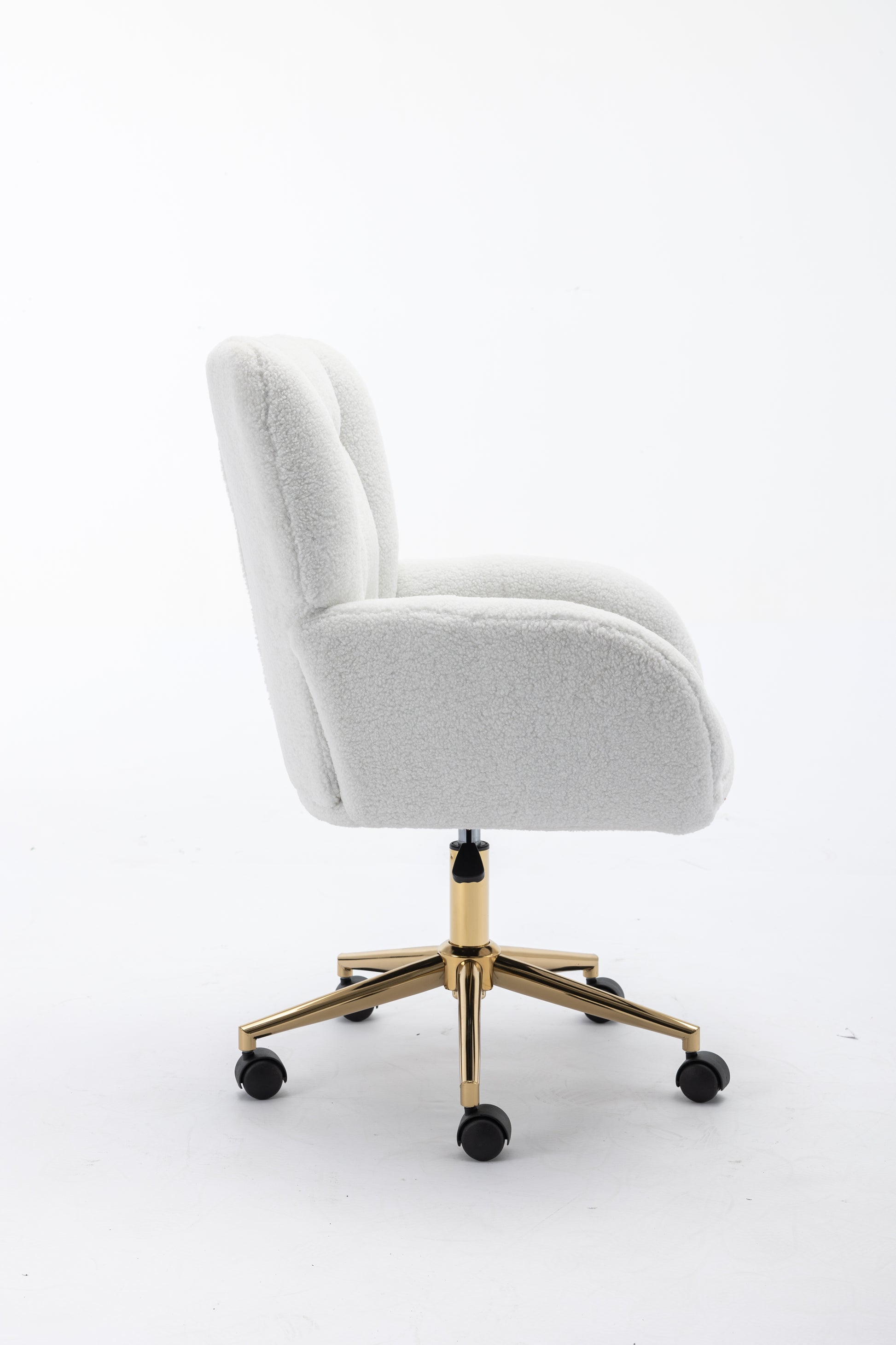 005 Teddy Fabric 360 Swivel Home Office Chair With Gold Metal Base And Universal Wheels,Ivory Solid Ivory Primary Living Space Sponge Wipe Clean Modern Office Chairs Tufted Back Foam Swivel Teddy