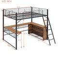 Full Size Metal Loft Bed With 3 Layers Of Shelves And L Shaped Desk, Black Black Metal