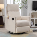 038 Cotton Linen Fabric Swivel Rocking Chair Glider Rocker Recliner Nursery Chair With Adjustable Back And Footrest For Living Room Indoor,Beige Beige Cotton Manual Handle Metal Primary Living Space Soft Tufted Back Modern Foam Cotton Linen