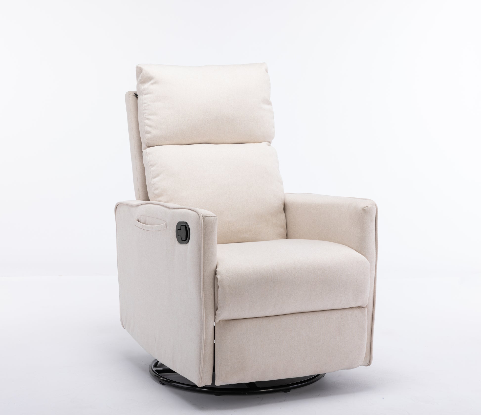 038 Cotton Linen Fabric Swivel Rocking Chair Glider Rocker Recliner Nursery Chair With Adjustable Back And Footrest For Living Room Indoor,Beige Beige Cotton Manual Handle Metal Primary Living Space Soft Tufted Back Modern Foam Cotton Linen