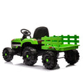 Ride On Tractor With Trailer,12V Battery Powered Electric Tractor Toy W Remote Control,Electric Car For Kids,Three Speed Adjustable,Power Display, Usb,Mp3 ,Bluetooth,Led Light,Two Point Safety Belt Green Plastic