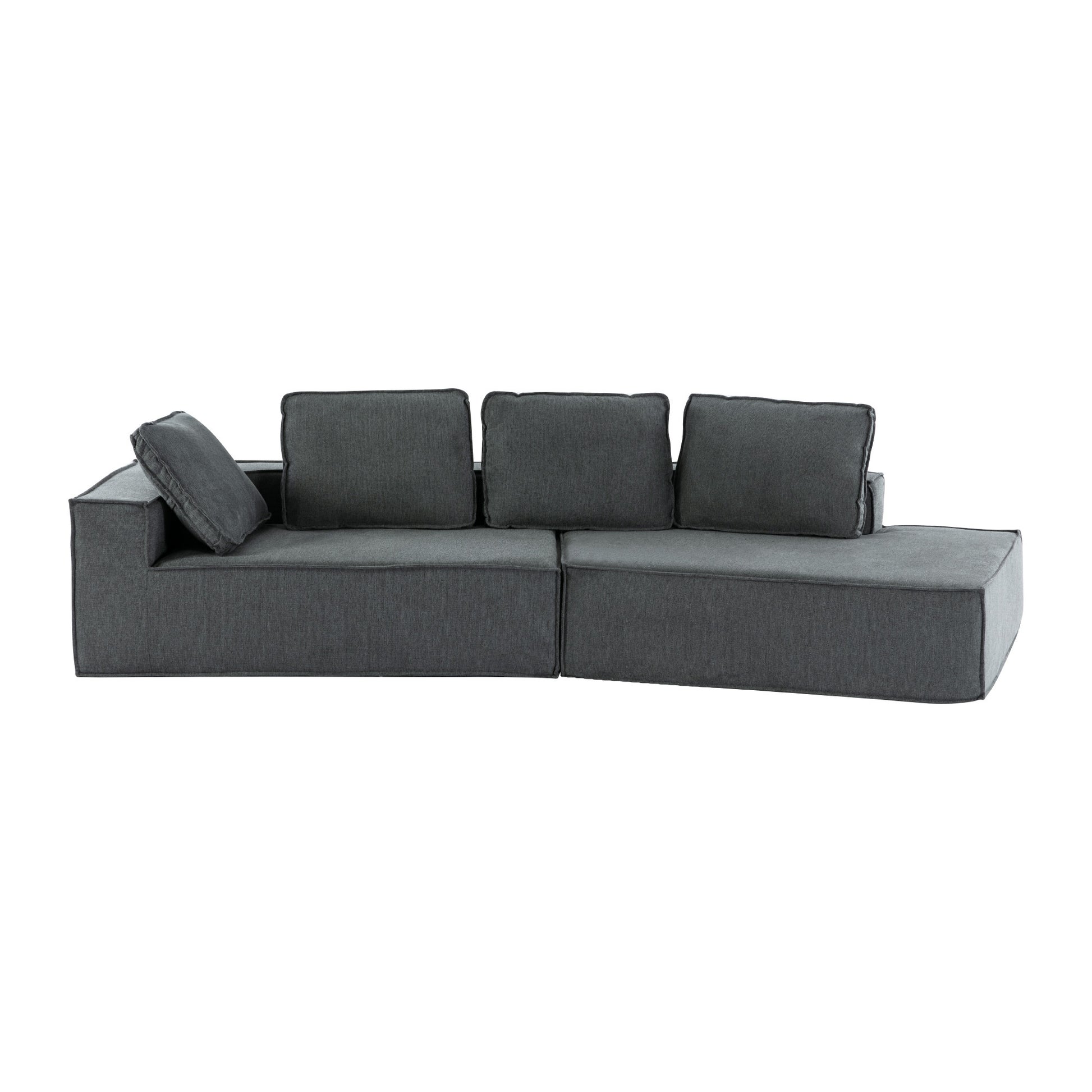 125" Stylish Chaise Lounge Modern Indoor Lounge Sofa Sleeper Sofa With Clean Lines For Living Room, Grey Grey Chenille 2 Seat