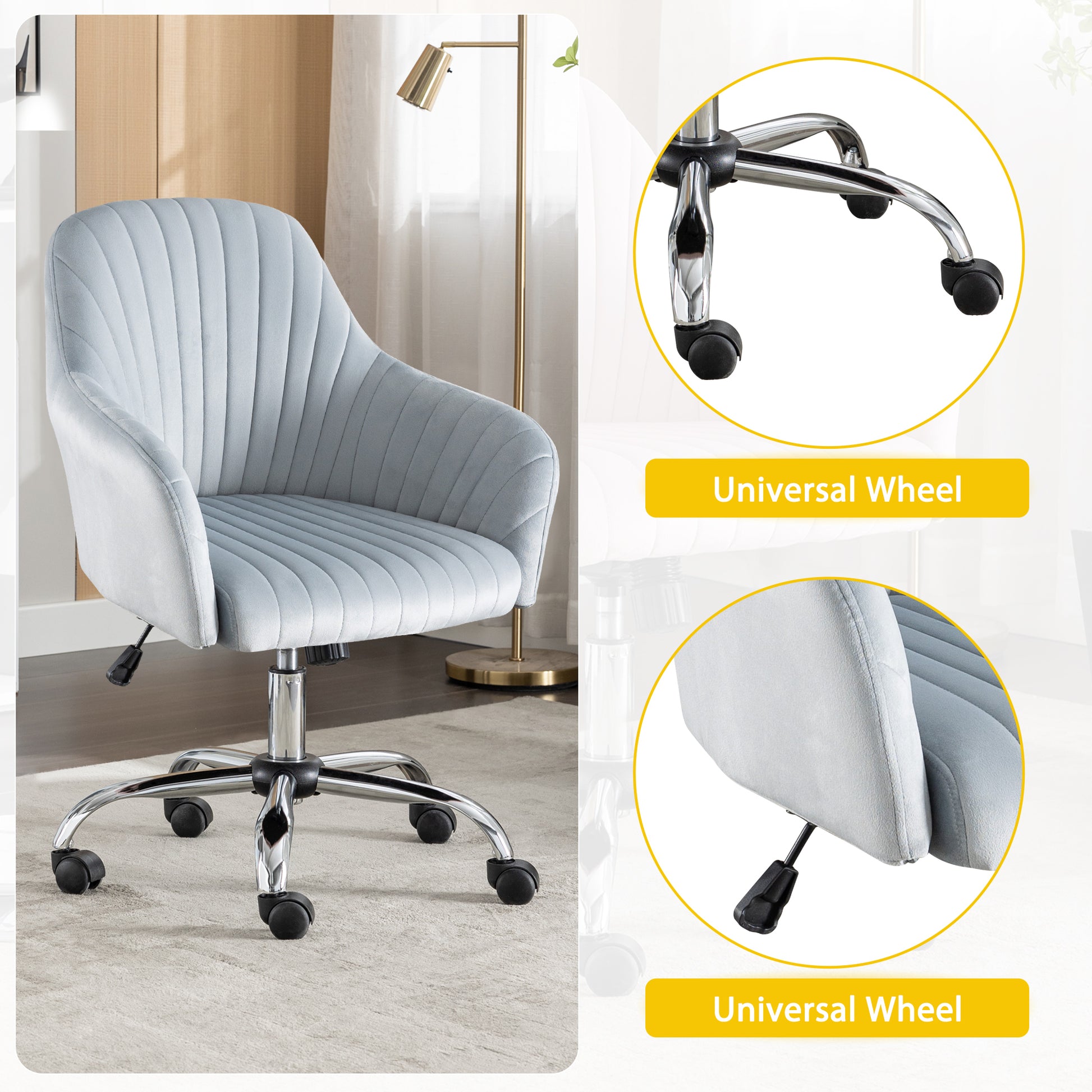 Accent Chair Modern Home Office Leisure Chair With Adjustable Velvet Height And Adjustable Casters Darkgrey Dark Grey Cotton Velvet