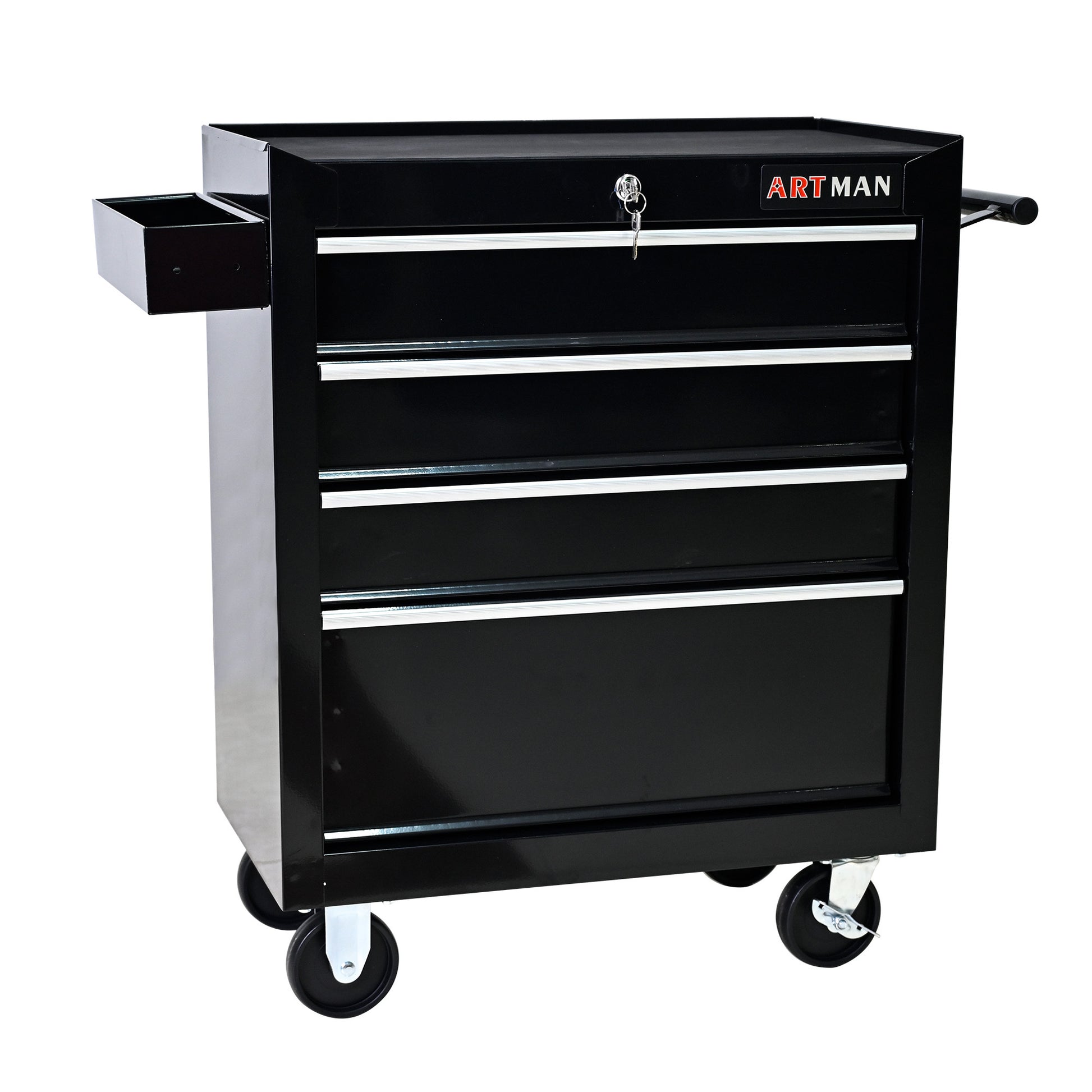 4 Drawers Multifunctional Tool Cart With Wheels Black Black Steel