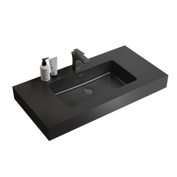 Bb02 36 109, Integrated Engineered Quartz Basin Without Drain And Faucet, Matte Black Color Matt Black Quartz