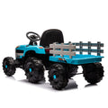 Ride On Tractor With Trailer,12V Battery Powered Electric Tractor Toy W Remote Control,Electric Car For Kids,Three Speed Adjustable,Power Display, Usb,Mp3 ,Bluetooth,Led Light,Two Point Safety Belt Blue Plastic