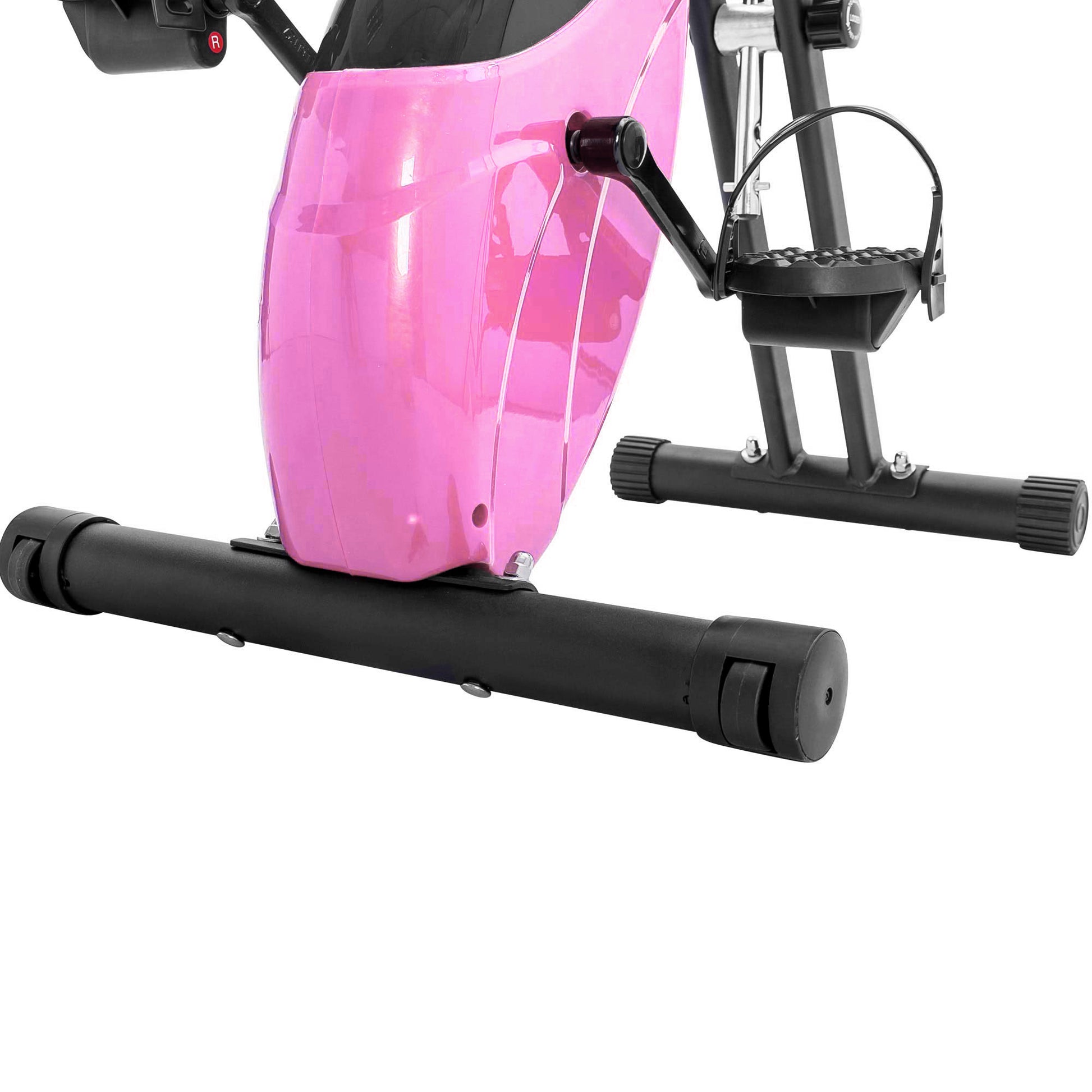 Folding Exercise Bike, Fitness Upright And Recumbent X Bike With 16 Level Adjustable Resistance, Arm Bands And Backrest Pink Metal