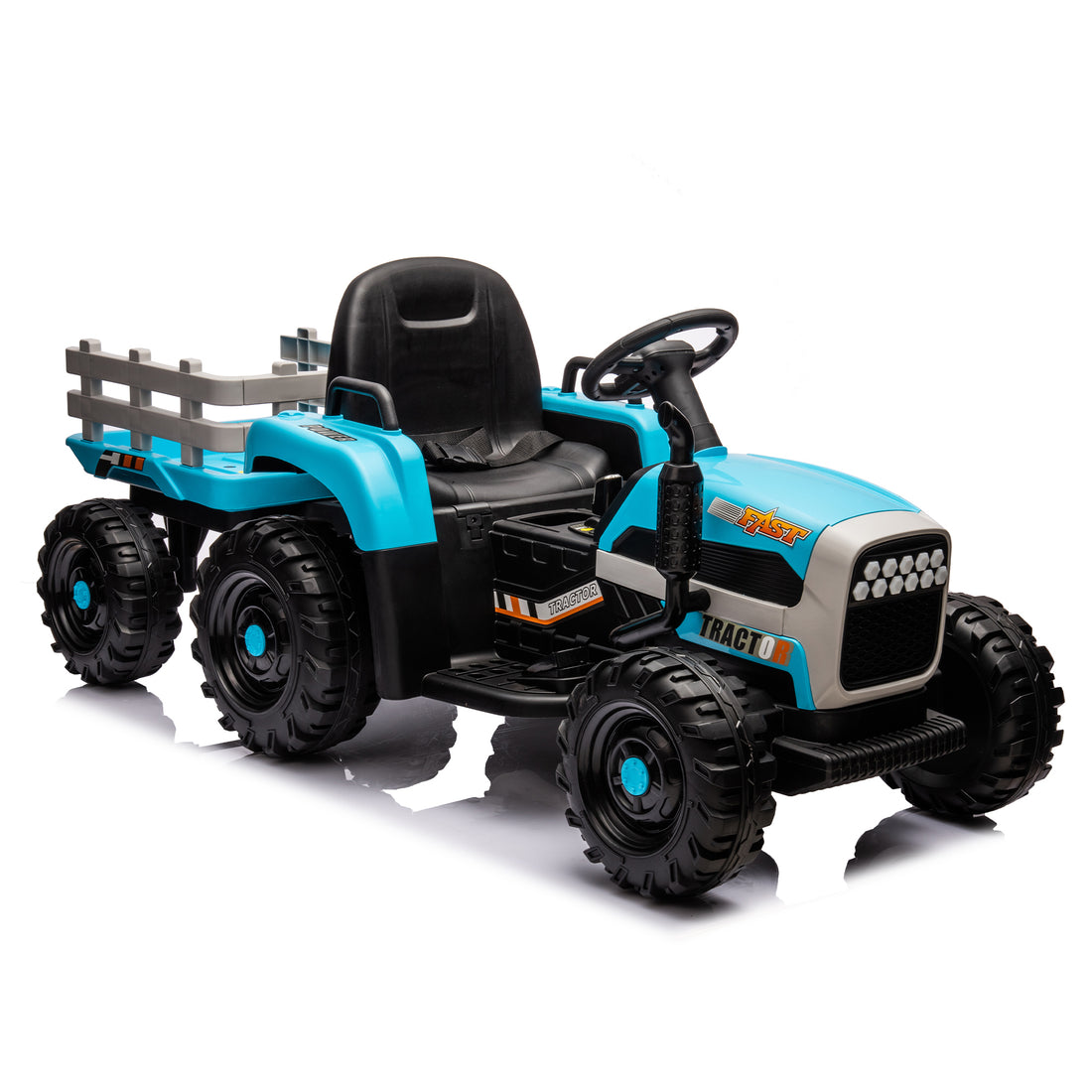 Ride On Tractor2.0 With Trailer,24V Battery Powered Electric Tractor Toy, 200W*2Motor 1.86 4.97Mph Remote Control,Electric Car For Kids,Three Speed Adjustable,Usb,Mp3 ,Bluetooth,Led Light, Safety Belt Blue Plastic