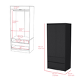 Lewes 2 Piece Bedroom Set, Dresser Armoire, Black Black Particle Board Engineered Wood