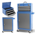 Rolling Garage Workshop Tool Organizer: Detachable 3 Drawer Tool Chest With Large Storage Cabinet And Adjustable Shelf Blue Steel