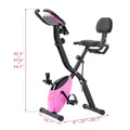 Folding Exercise Bike, Fitness Upright And Recumbent X Bike With 16 Level Adjustable Resistance, Arm Bands And Backrest Pink Metal