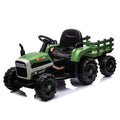 Ride On Tractor2.0 With Trailer,24V Battery Powered Electric Tractor Toy, 200W*2Motor 1.86 4.97Mph Remote Control,Electric Car For Kids,Three Speed Adjustable,Usb,Mp3 ,Bluetooth,Led Light, Safety Belt Emerald Plastic