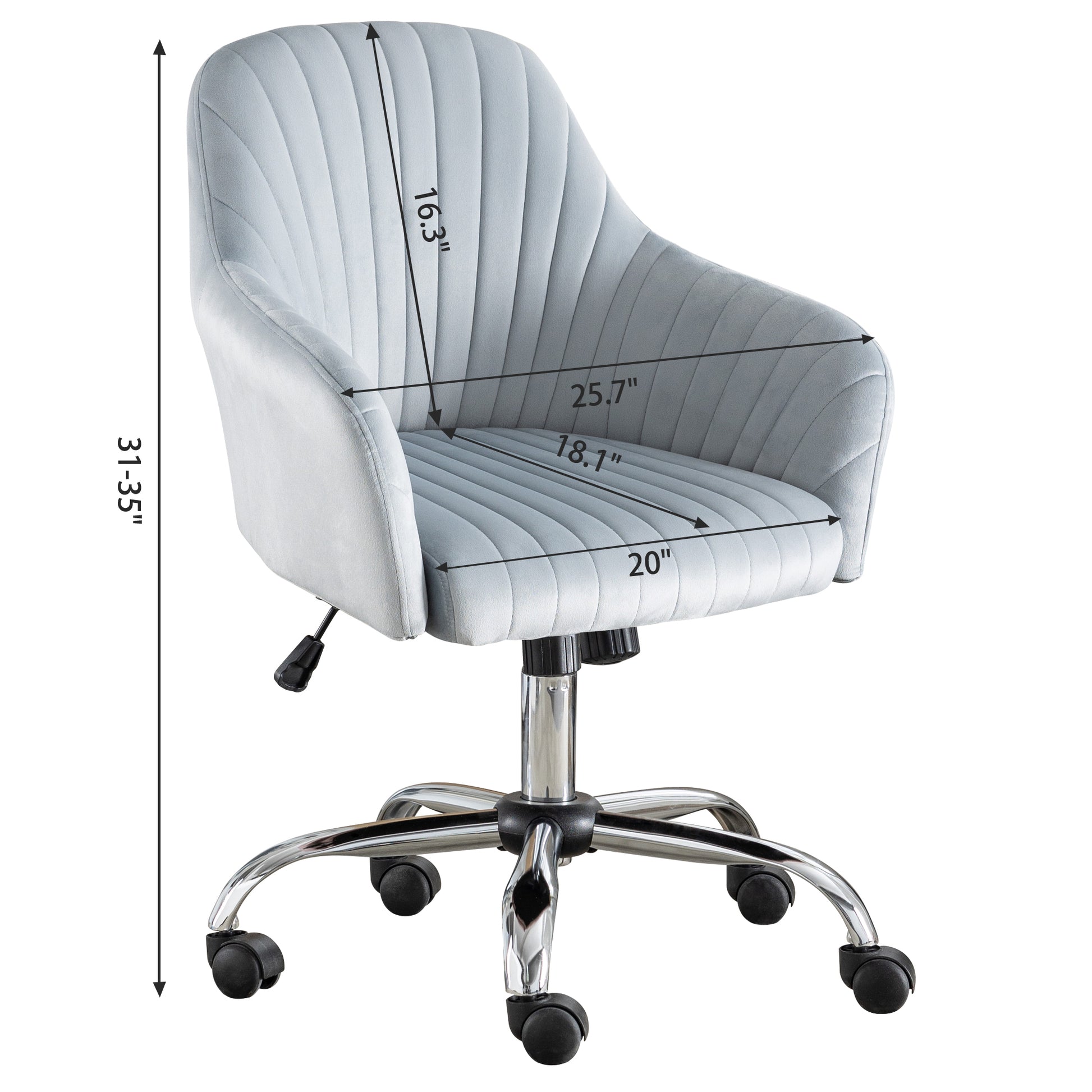 Accent Chair Modern Home Office Leisure Chair With Adjustable Velvet Height And Adjustable Casters Darkgrey Dark Grey Cotton Velvet