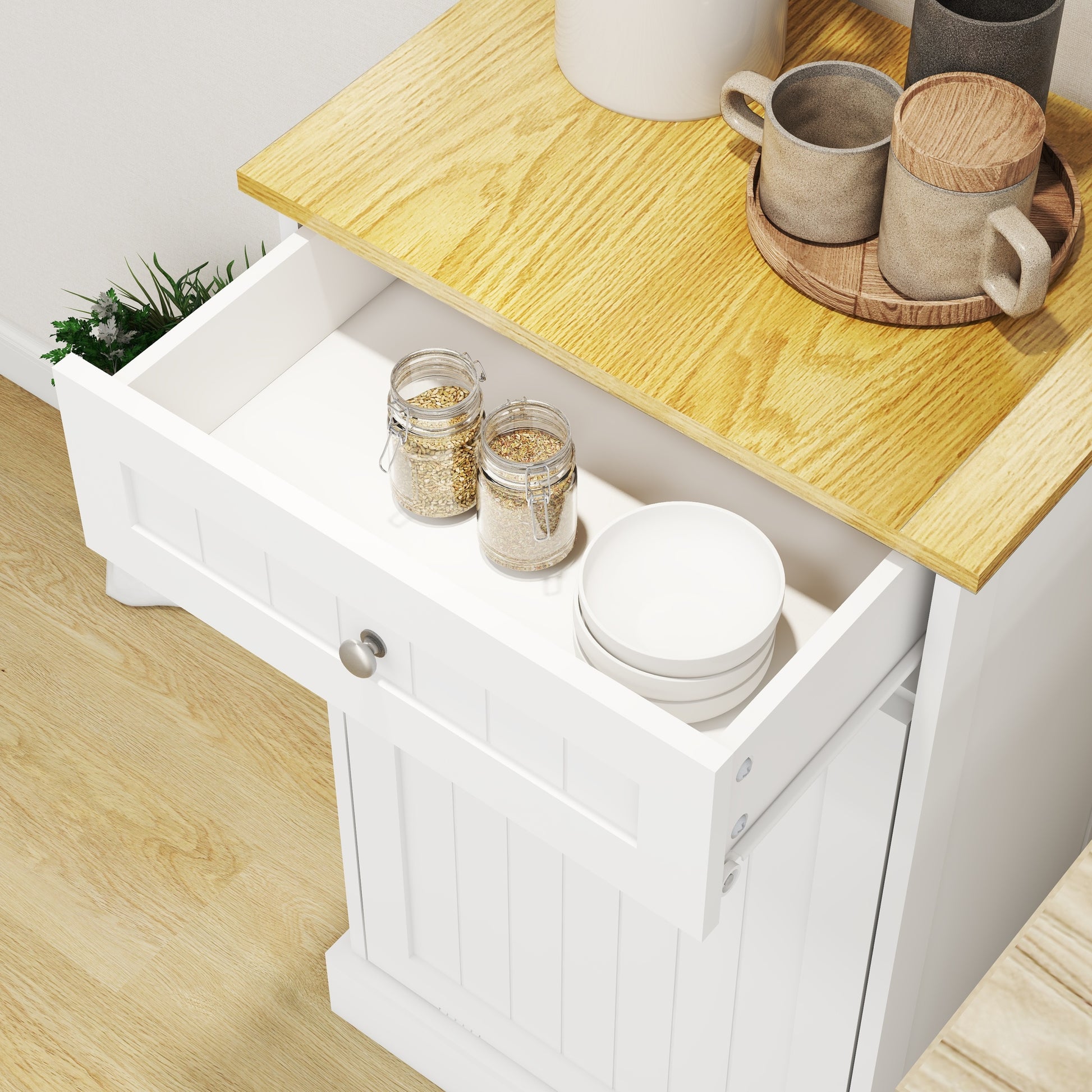 One Drawers And One Compartment Tilt Out Trash Cabinet Kitchen Trash Cabinet White White Mdf