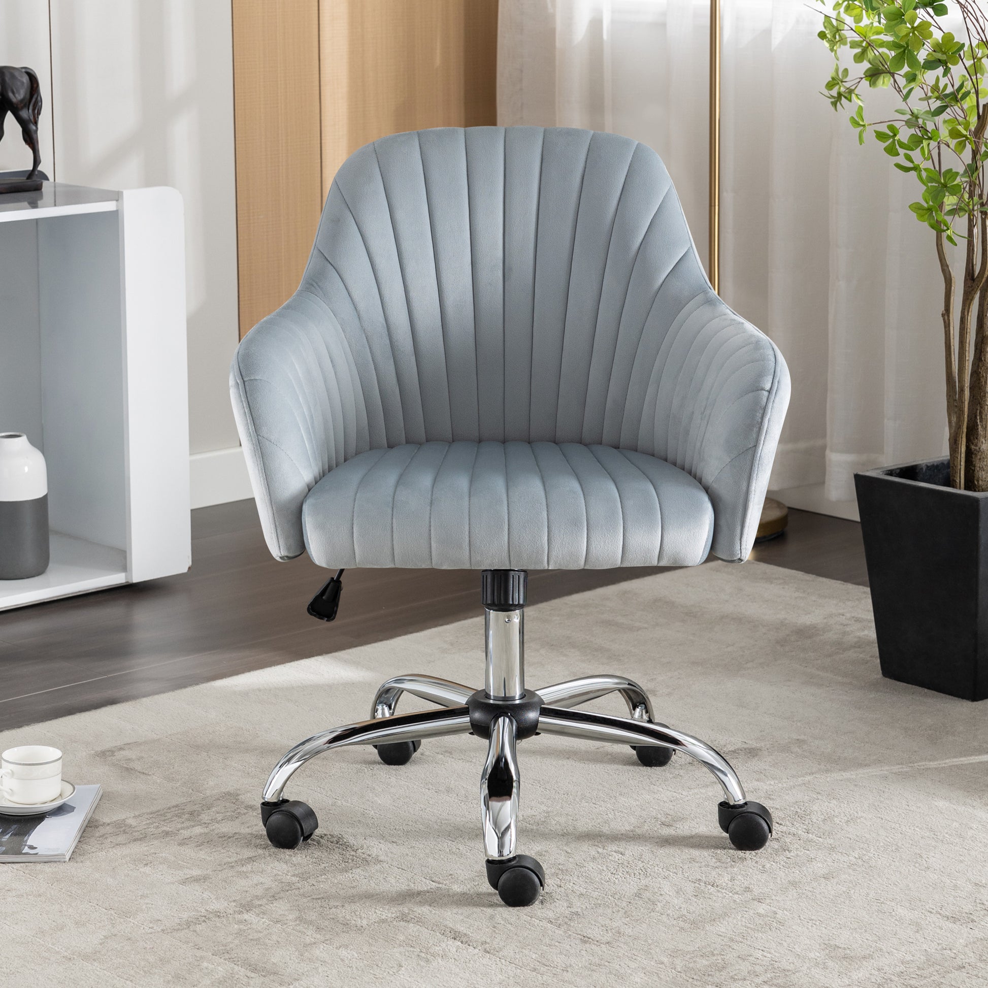 Accent Chair Modern Home Office Leisure Chair With Adjustable Velvet Height And Adjustable Casters Darkgrey Dark Grey Cotton Velvet