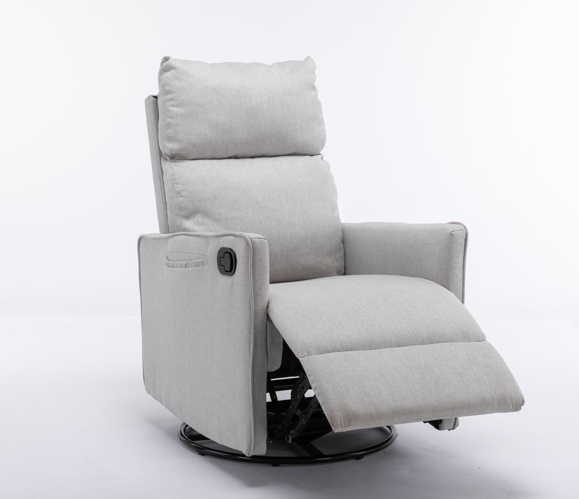 038 Cotton Linen Fabric Swivel Rocking Chair Glider Rocker Recliner Nursery Chair With Adjustable Back And Footrest For Living Room Indoor,Light Gray Light Gray Cotton Manual Handle Metal Primary Living Space Soft Tufted Back Modern Foam Cotton