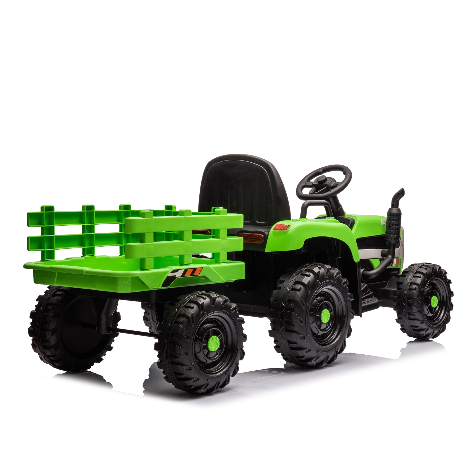 Ride On Tractor With Trailer,12V Battery Powered Electric Tractor Toy W Remote Control,Electric Car For Kids,Three Speed Adjustable,Power Display, Usb,Mp3 ,Bluetooth,Led Light,Two Point Safety Belt Green Plastic