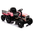 Ride On Tractor With Trailer,12V Battery Powered Electric Tractor Toy W Remote Control,Electric Car For Kids,Three Speed Adjustable,Power Display, Usb,Mp3 ,Bluetooth,Led Light,Two Point Safety Belt Pink Plastic