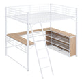 Full Size Metal Loft Bed With 3 Layers Of Shelves And L Shaped Desk, White White Metal