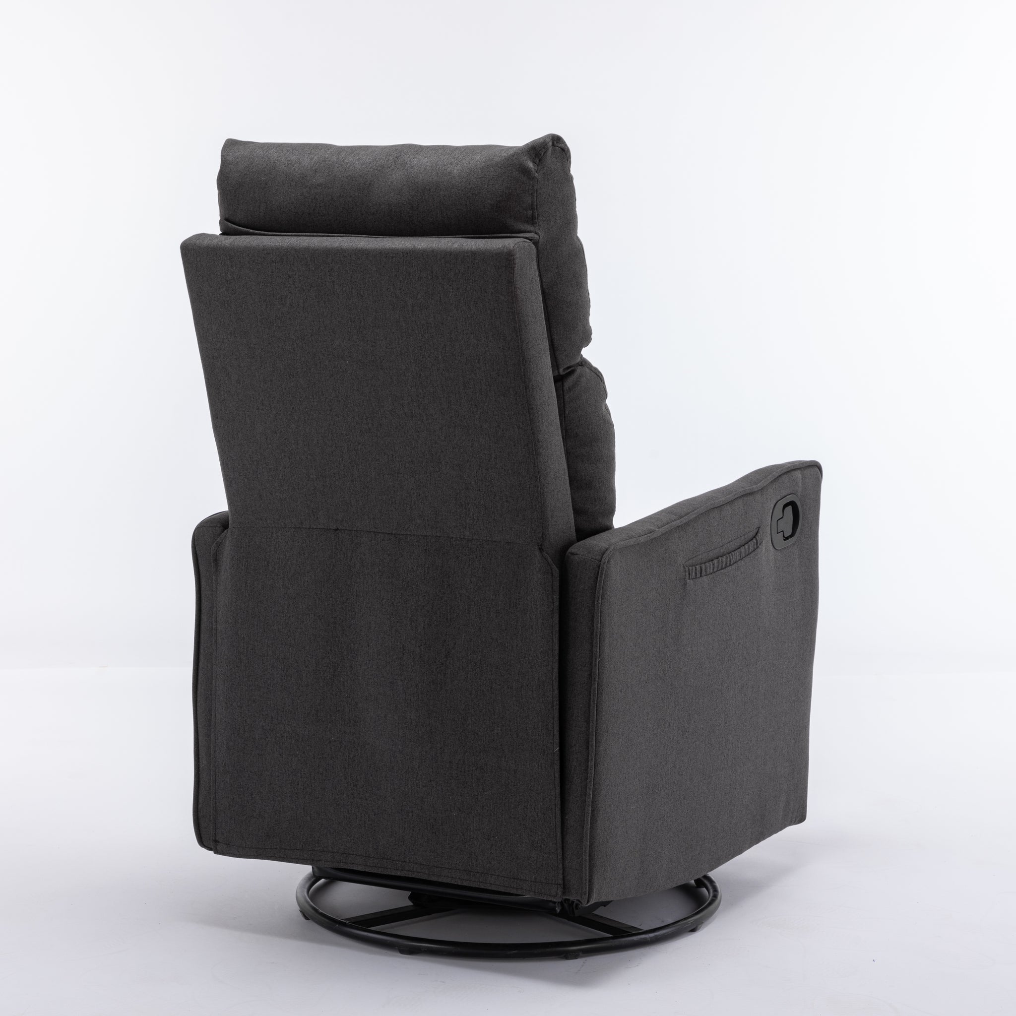 038 Cotton Linen Fabric Swivel Rocking Chair Glider Rocker Recliner Nursery Chair With Adjustable Back And Footrest For Living Room Indoor,Dark Gray Dark Gray Cotton Manual Handle Metal Primary Living Space Soft Tufted Back Modern Foam Linen