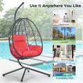 Egg Chair With Stand Indoor Outdoor Swing Chair Patio Wicker Hanging Egg Chair Hanging Basket Chair Hammock Chair With Stand For Bedroom Living Room Balcony Yes Sectional Red Water Resistant Frame Water Resistant Cushion Garden & Outdoor American Design