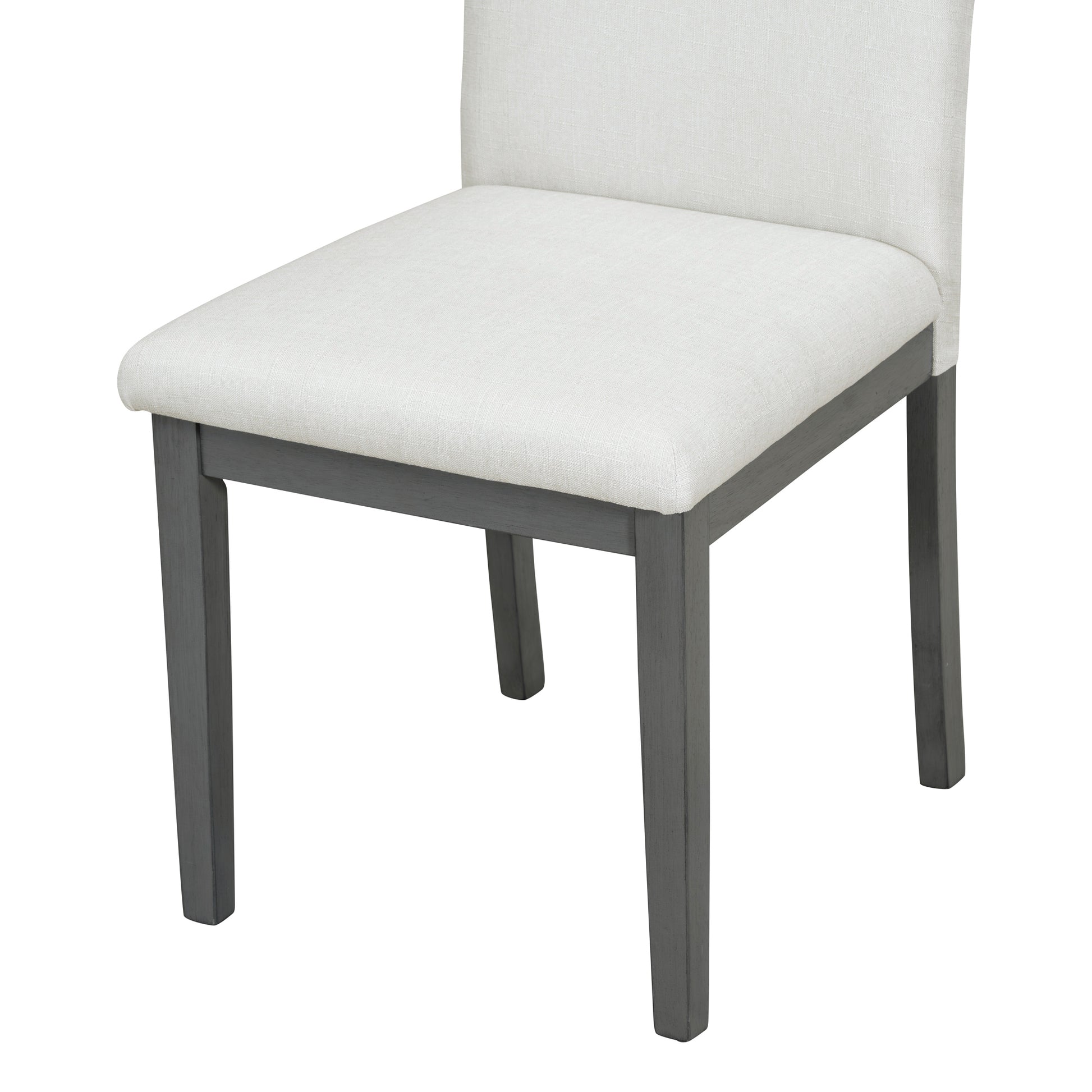 5 Piece Farmhouse Style Dining Table Set, Marble Sticker And Cross Bracket Pedestal Dining Table, And 4 Upholstered Chairs White Gray Upholstered Chair Wood White Gray Seats 4 Wood Dining Room Antique,Classic,Farmhouse Pedestal Round Dining Table With