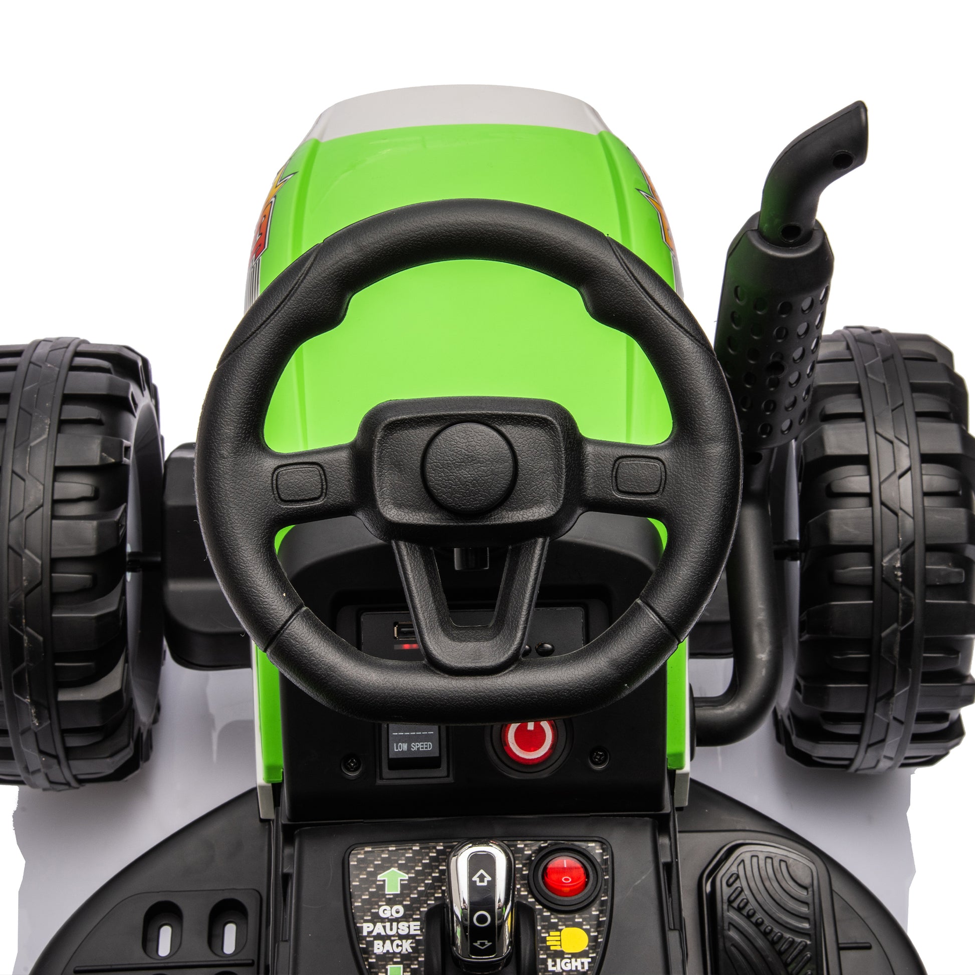 Ride On Tractor With Trailer,12V Battery Powered Electric Tractor Toy W Remote Control,Electric Car For Kids,Three Speed Adjustable,Power Display, Usb,Mp3 ,Bluetooth,Led Light,Two Point Safety Belt Green Plastic