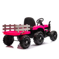 Ride On Tractor2.0 With Trailer,24V Battery Powered Electric Tractor Toy, 200W*2Motor 1.86 4.97Mph Remote Control,Electric Car For Kids,Three Speed Adjustable,Usb,Mp3 ,Bluetooth,Led Light, Safety Belt Rose Red Plastic