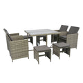 9 Pieces Patio Dining Sets Outdoor Space Saving Rattan Chairs With Glass Table Patio Furniture Sets Cushioned Seating And Back Sectional Conversation Set Grey Wicker Grey Cushion Yes Dining Set Grey Rust Resistant Frame Mildew Resistant Cushion Garden &