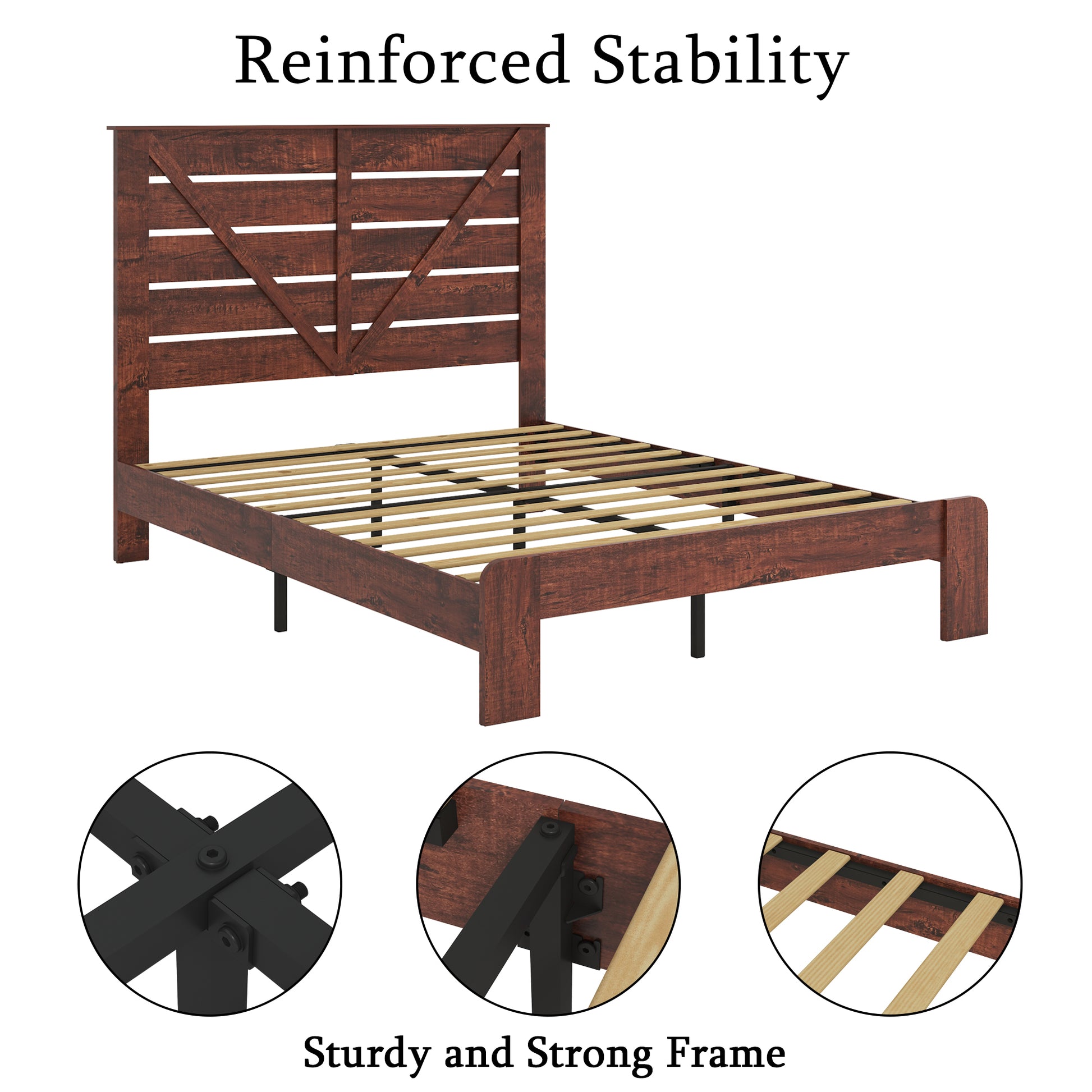 Full Bed Frame Headboardwood Platform Bed Framenoise Free,No Box Spring Needed And Easy Assembly Tool,Large Under Bed Storage, Vintage Brown Box Spring Not Required Full Dark Brown Wood Brown Bedroom Bed Frame Metal & Wood