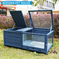 Tortoise Habitat Wooden Tortoise House W Removable Waterproof Tray Indoor Turtle Enclosure For Small Animals Outdoor Wooden Reptile Cage,Lamp Bracket Dark Blue Solid Wood