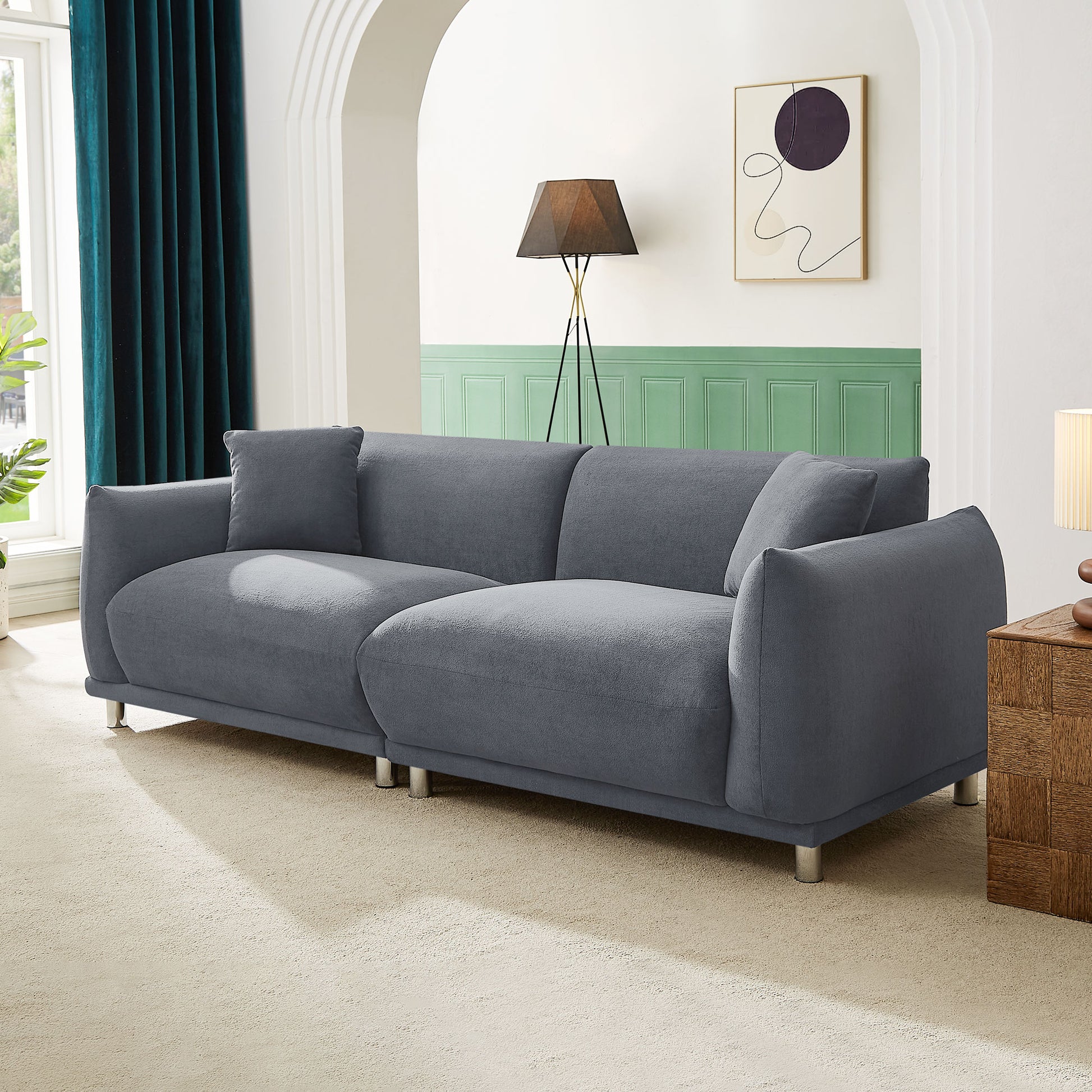 88.58" Sofa, Comfy Sofa Couch With Extra Deep Seats, Modern Sofa Bread Like Sofa With 2 Pillows And Metal Feet With Anti Skid Pads, Dark Grey. Dark Grey Polyester