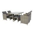 9 Pieces Patio Dining Sets Outdoor Space Saving Rattan Chairs With Glass Table Patio Furniture Sets Cushioned Seating And Back Sectional Conversation Set Grey Wicker Grey Cushion Yes Dining Set Grey Rust Resistant Frame Mildew Resistant Cushion Garden &