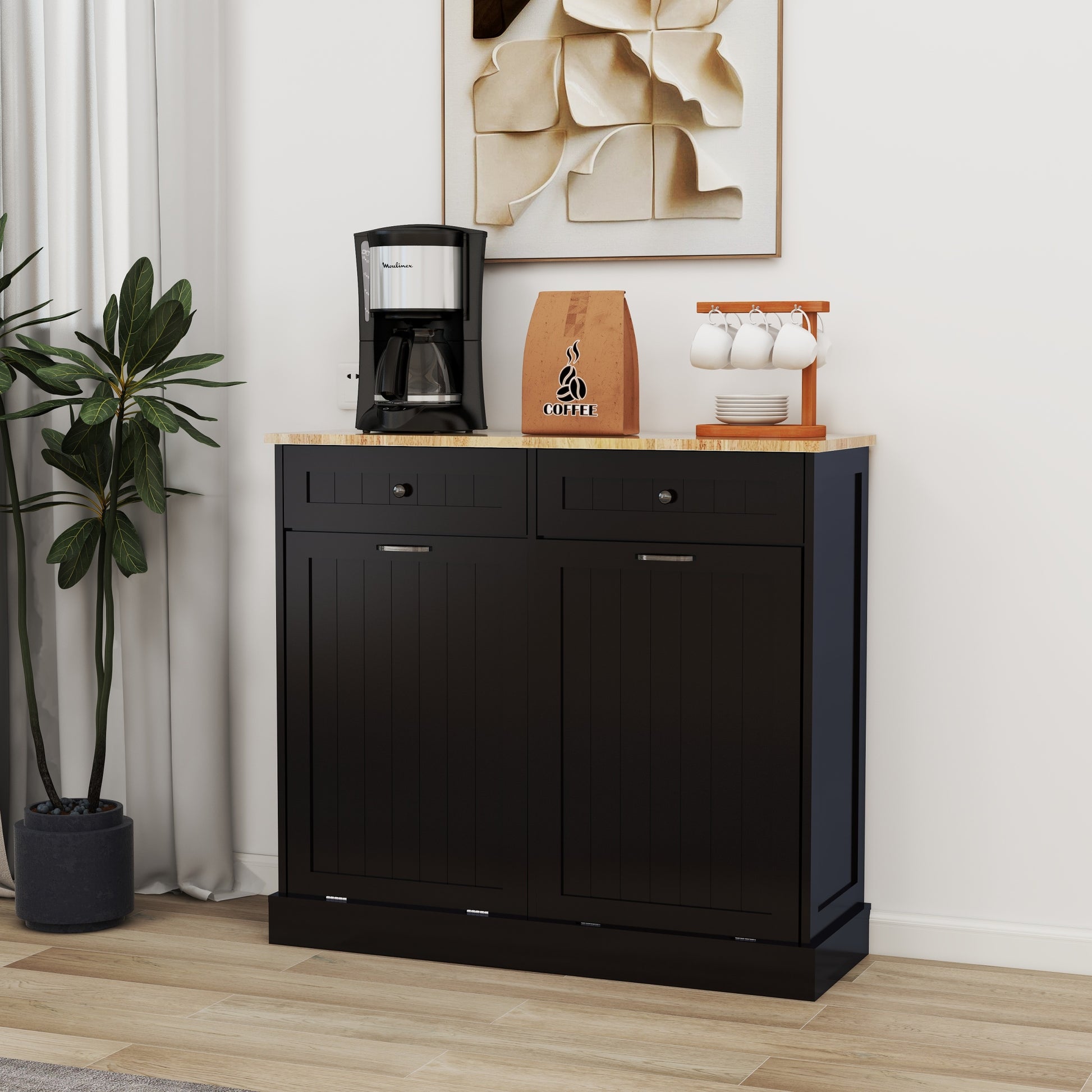 Two Drawers And Two Compartment Tilt Out Trash Cabinet Kitchen Trash Cabinet Black Black Mdf