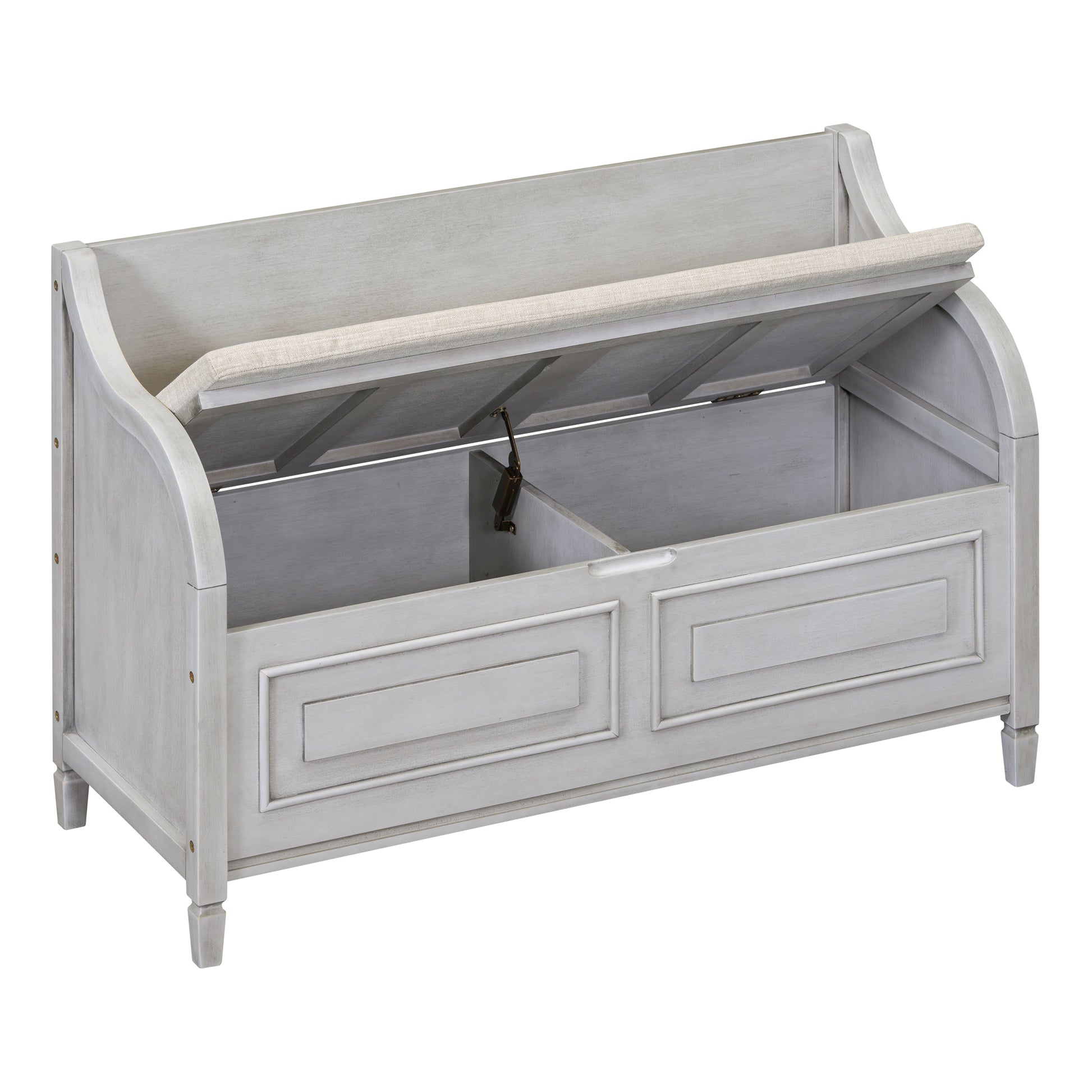 Rustic Style Solid Wood Entryway Multifunctional Storage Bench With Safety Hinge Gray Wash Beige High Back Gray Wash Primary Living Space Beige Mdf