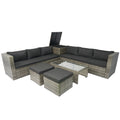 8 Piece Patio Sectional Wicker Rattan Outdoor Furniture Sofa Set With One Storage Box Under Seat And Cushion Box Grey Wicker Black Cushion Clear Glass Top Yes Complete Patio Set Black Grey Rust Resistant Frame Mildew Resistant Cushion Garden & Outdoor