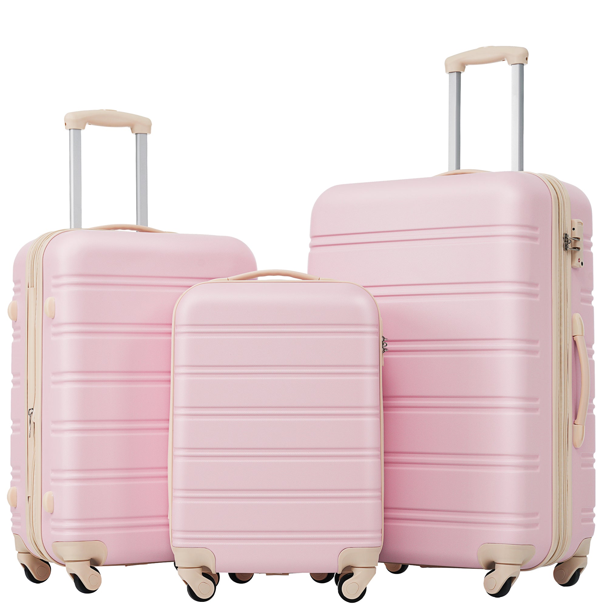 3 Piece Luggage Set Hardside Spinner Suitcase With Tsa Lock 20" 24' 28" Available Light Pink Abs