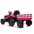 Ride On Tractor With Trailer,12V Battery Powered Electric Tractor Toy W Remote Control,Electric Car For Kids,Three Speed Adjustable,Power Display, Usb,Mp3 ,Bluetooth,Led Light,Two Point Safety Belt Rose Red Plastic